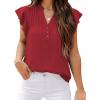 imageFalechay Womens Summer Tops Ruffle Cap Sleeve Henley Blouses Button Front Pintuck Pleated Tunic Boho Casual Trendy ShirtsRed