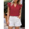 imageFalechay Womens Summer Tops Ruffle Cap Sleeve Henley Blouses Button Front Pintuck Pleated Tunic Boho Casual Trendy ShirtsRed