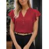 imageFalechay Womens Summer Tops Ruffle Cap Sleeve Henley Blouses Button Front Pintuck Pleated Tunic Boho Casual Trendy ShirtsRed