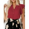 imageFalechay Womens Summer Tops Ruffle Cap Sleeve Henley Blouses Button Front Pintuck Pleated Tunic Boho Casual Trendy ShirtsRed