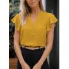 imageFalechay Womens Summer Tops Ruffle Cap Sleeve Henley Blouses Button Front Pintuck Pleated Tunic Boho Casual Trendy ShirtsYellow