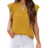 imageFalechay Womens Summer Tops Ruffle Cap Sleeve Henley Blouses Button Front Pintuck Pleated Tunic Boho Casual Trendy ShirtsYellow