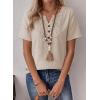 imageFalechay Womens Summer Tops Short Sleeve Boho Blouses Casual Lace V Neck Button Shirts Flowy Textured Trendy TunicApricot