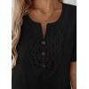 imageFalechay Womens Summer Tops Short Sleeve Boho Blouses Casual Lace V Neck Button Shirts Flowy Textured Trendy TunicBlack