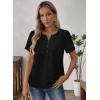 imageFalechay Womens Summer Tops Short Sleeve Boho Blouses Casual Lace V Neck Button Shirts Flowy Textured Trendy TunicBlack