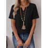 imageFalechay Womens Summer Tops Short Sleeve Boho Blouses Casual Lace V Neck Button Shirts Flowy Textured Trendy TunicBlack