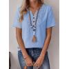 imageFalechay Womens Summer Tops Short Sleeve Boho Blouses Casual Lace V Neck Button Shirts Flowy Textured Trendy TunicBlue