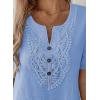 imageFalechay Womens Summer Tops Short Sleeve Boho Blouses Casual Lace V Neck Button Shirts Flowy Textured Trendy TunicBlue