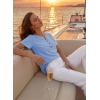 imageFalechay Womens Summer Tops Short Sleeve Boho Blouses Casual Lace V Neck Button Shirts Flowy Textured Trendy TunicBlue