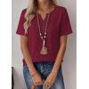 imageFalechay Womens Summer Tops Short Sleeve Boho Blouses Casual Lace V Neck Button Shirts Flowy Textured Trendy TunicBurgundy