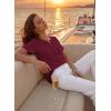 imageFalechay Womens Summer Tops Short Sleeve Boho Blouses Casual Lace V Neck Button Shirts Flowy Textured Trendy TunicBurgundy