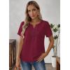 imageFalechay Womens Summer Tops Short Sleeve Boho Blouses Casual Lace V Neck Button Shirts Flowy Textured Trendy TunicBurgundy