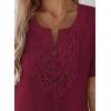imageFalechay Womens Summer Tops Short Sleeve Boho Blouses Casual Lace V Neck Button Shirts Flowy Textured Trendy TunicBurgundy
