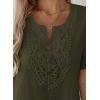 imageFalechay Womens Summer Tops Short Sleeve Boho Blouses Casual Lace V Neck Button Shirts Flowy Textured Trendy TunicGreen