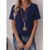 imageFalechay Womens Summer Tops Short Sleeve Boho Blouses Casual Lace V Neck Button Shirts Flowy Textured Trendy TunicNavy Blue
