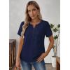 imageFalechay Womens Summer Tops Short Sleeve Boho Blouses Casual Lace V Neck Button Shirts Flowy Textured Trendy TunicNavy Blue