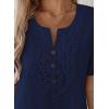 imageFalechay Womens Summer Tops Short Sleeve Boho Blouses Casual Lace V Neck Button Shirts Flowy Textured Trendy TunicNavy Blue