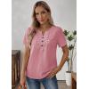 imageFalechay Womens Summer Tops Short Sleeve Boho Blouses Casual Lace V Neck Button Shirts Flowy Textured Trendy TunicPink