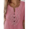 imageFalechay Womens Summer Tops Short Sleeve Boho Blouses Casual Lace V Neck Button Shirts Flowy Textured Trendy TunicPink