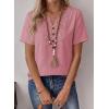 imageFalechay Womens Summer Tops Short Sleeve Boho Blouses Casual Lace V Neck Button Shirts Flowy Textured Trendy TunicPink