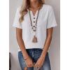 imageFalechay Womens Summer Tops Short Sleeve Boho Blouses Casual Lace V Neck Button Shirts Flowy Textured Trendy TunicWhite
