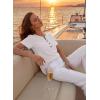 imageFalechay Womens Summer Tops Short Sleeve Boho Blouses Casual Lace V Neck Button Shirts Flowy Textured Trendy TunicWhite