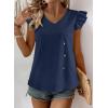 imageFalechay Womens Tops Flowy Ruffle Short Sleeve Blouses for Women V Neck Boho Cute Babydoll Summer Casual ShirtsNavy Blue