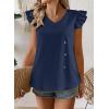 imageFalechay Womens Tops Flowy Ruffle Short Sleeve Blouses for Women V Neck Boho Cute Babydoll Summer Casual ShirtsNavy Blue