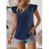 imageFalechay Womens Tops Flowy Ruffle Short Sleeve Blouses for Women V Neck Boho Cute Babydoll Summer Casual ShirtsNavy Blue