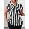imageFalechay Womens Vertical Striped Tie Neck Blouses Ruffle Cap Sleeve Summer Work Tops Dressy Casual Elegant Business ShirtsBlack White