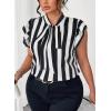 imageFalechay Womens Vertical Striped Tie Neck Blouses Ruffle Cap Sleeve Summer Work Tops Dressy Casual Elegant Business ShirtsBlack White