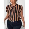 imageFalechay Womens Vertical Striped Tie Neck Blouses Ruffle Cap Sleeve Summer Work Tops Dressy Casual Elegant Business ShirtsBrown Black