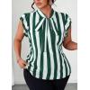 imageFalechay Womens Vertical Striped Tie Neck Blouses Ruffle Cap Sleeve Summer Work Tops Dressy Casual Elegant Business ShirtsGreen White