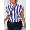 imageFalechay Womens Vertical Striped Tie Neck Blouses Ruffle Cap Sleeve Summer Work Tops Dressy Casual Elegant Business ShirtsNavy White
