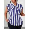imageFalechay Womens Vertical Striped Tie Neck Blouses Ruffle Cap Sleeve Summer Work Tops Dressy Casual Elegant Business ShirtsNavy White