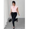 imageFalechay Womens Vertical Striped Tie Neck Blouses Ruffle Cap Sleeve Summer Work Tops Dressy Casual Elegant Business ShirtsPink White