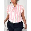 imageFalechay Womens Vertical Striped Tie Neck Blouses Ruffle Cap Sleeve Summer Work Tops Dressy Casual Elegant Business ShirtsPink White