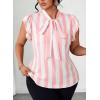 imageFalechay Womens Vertical Striped Tie Neck Blouses Ruffle Cap Sleeve Summer Work Tops Dressy Casual Elegant Business ShirtsPink White