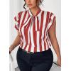 imageFalechay Womens Vertical Striped Tie Neck Blouses Ruffle Cap Sleeve Summer Work Tops Dressy Casual Elegant Business ShirtsRed White
