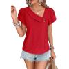 imageFalechay Blouses for Women Dressy Casual Petal Sleeve V Neck Asymmetric Collar Summer Tops Business Work Shirts with ButtonsRed1