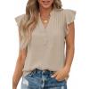 imageFalechay Womens Summer Tops Ruffle Cap Sleeve Henley Blouses Button Front Pintuck Pleated Tunic Boho Casual Trendy ShirtsApricot