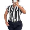 imageFalechay Womens Vertical Striped Tie Neck Blouses Ruffle Cap Sleeve Summer Work Tops Dressy Casual Elegant Business ShirtsBlack White
