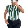 imageFalechay Womens Vertical Striped Tie Neck Blouses Ruffle Cap Sleeve Summer Work Tops Dressy Casual Elegant Business ShirtsGreen White
