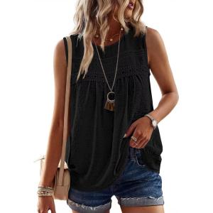 imageFalechay Womens Summer Tops Boho Shirts Crewneck Sleeveless Tank Tops Flowy Lace Hem Casual Blouses Clothing Trendy 2026Black