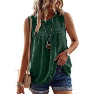 imageFalechay Womens Summer Tops Boho Shirts Crewneck Sleeveless Tank Tops Flowy Lace Hem Casual Blouses Clothing Trendy 2026Dark Green