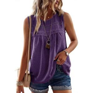 imageFalechay Womens Summer Tops Boho Shirts Crewneck Sleeveless Tank Tops Flowy Lace Hem Casual Blouses Clothing Trendy 2026Dark Purple