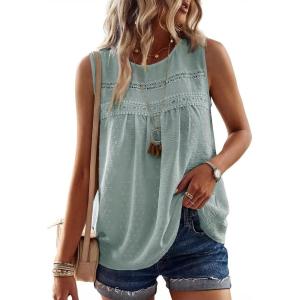 imageFalechay Womens Summer Tops Boho Shirts Crewneck Sleeveless Tank Tops Flowy Lace Hem Casual Blouses Clothing Trendy 2026Graygreen