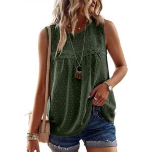 imageFalechay Womens Summer Tops Boho Shirts Crewneck Sleeveless Tank Tops Flowy Lace Hem Casual Blouses Clothing Trendy 2026Green