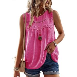 imageFalechay Womens Summer Tops Boho Shirts Crewneck Sleeveless Tank Tops Flowy Lace Hem Casual Blouses Clothing Trendy 2026Hot Pink