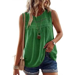 imageFalechay Womens Summer Tops Boho Shirts Crewneck Sleeveless Tank Tops Flowy Lace Hem Casual Blouses Clothing Trendy 2026Kelly Green